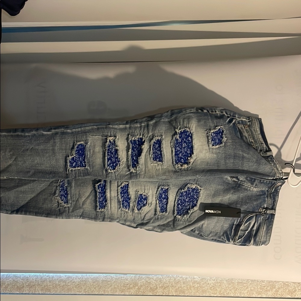 Fashion Nova Blue and Gray Performance Jacket with Reinforced Distressing